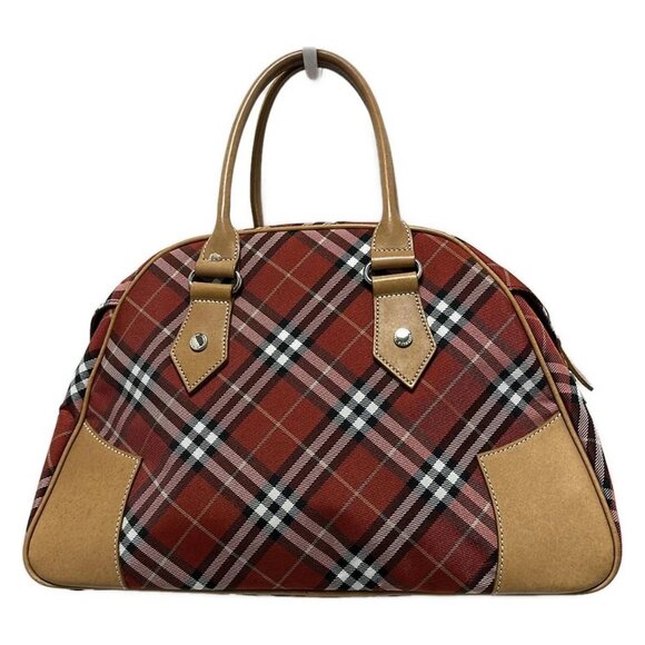 Auth Burberry Blue Label Red Black White Nylon Leather Handbag - Picture 3 of 8